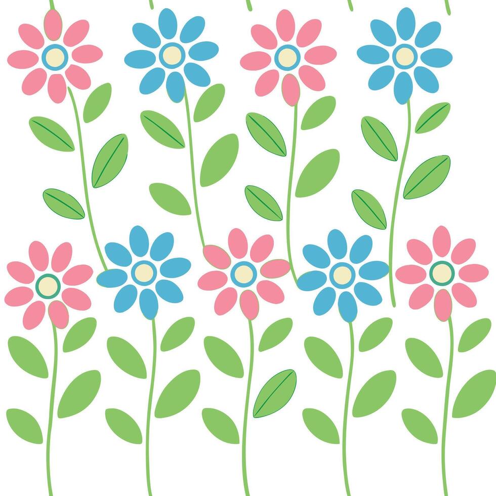 Pretty Pink and Blue Flowers Garden Spring Floral Pattern Design vector
