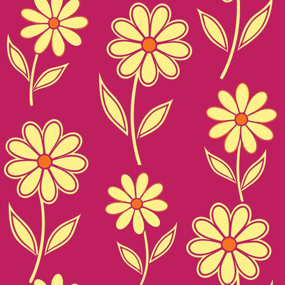 Yellow Daisy Flowers Pattern Pink Background Seamless Design vector