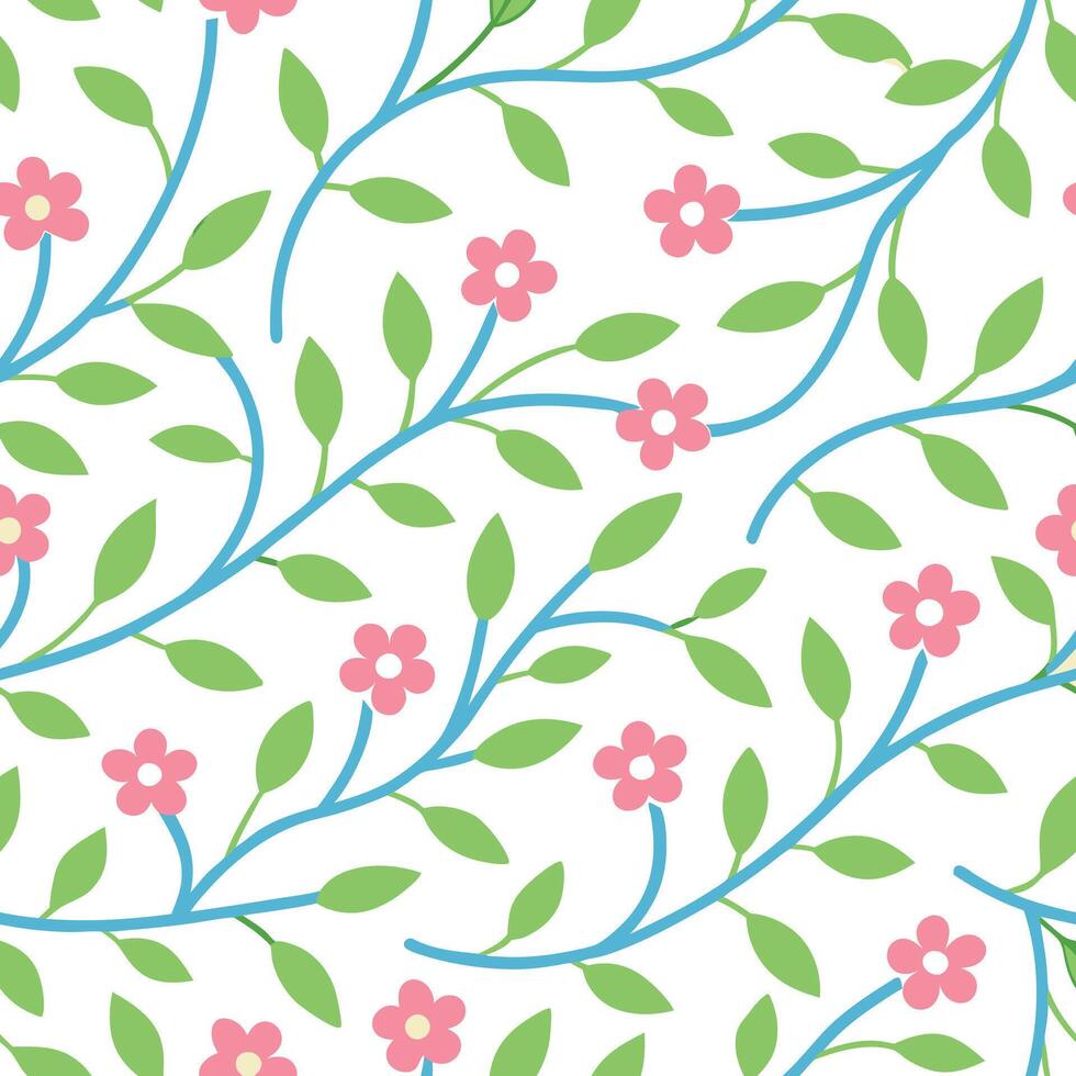 Seamless Pink Flower Vine Pattern Spring Floral Design vector