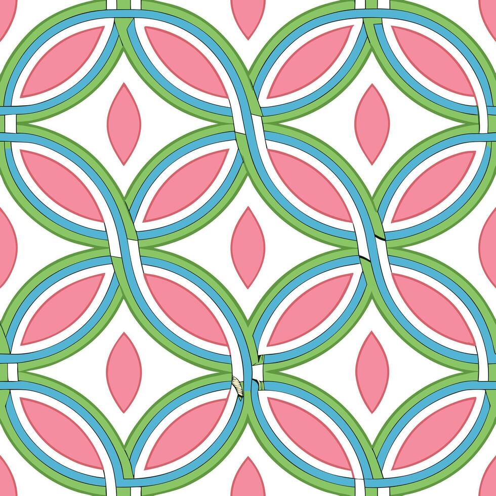 Pink, Green, and Blue Interlocking Circular Geometric Pattern Design vector
