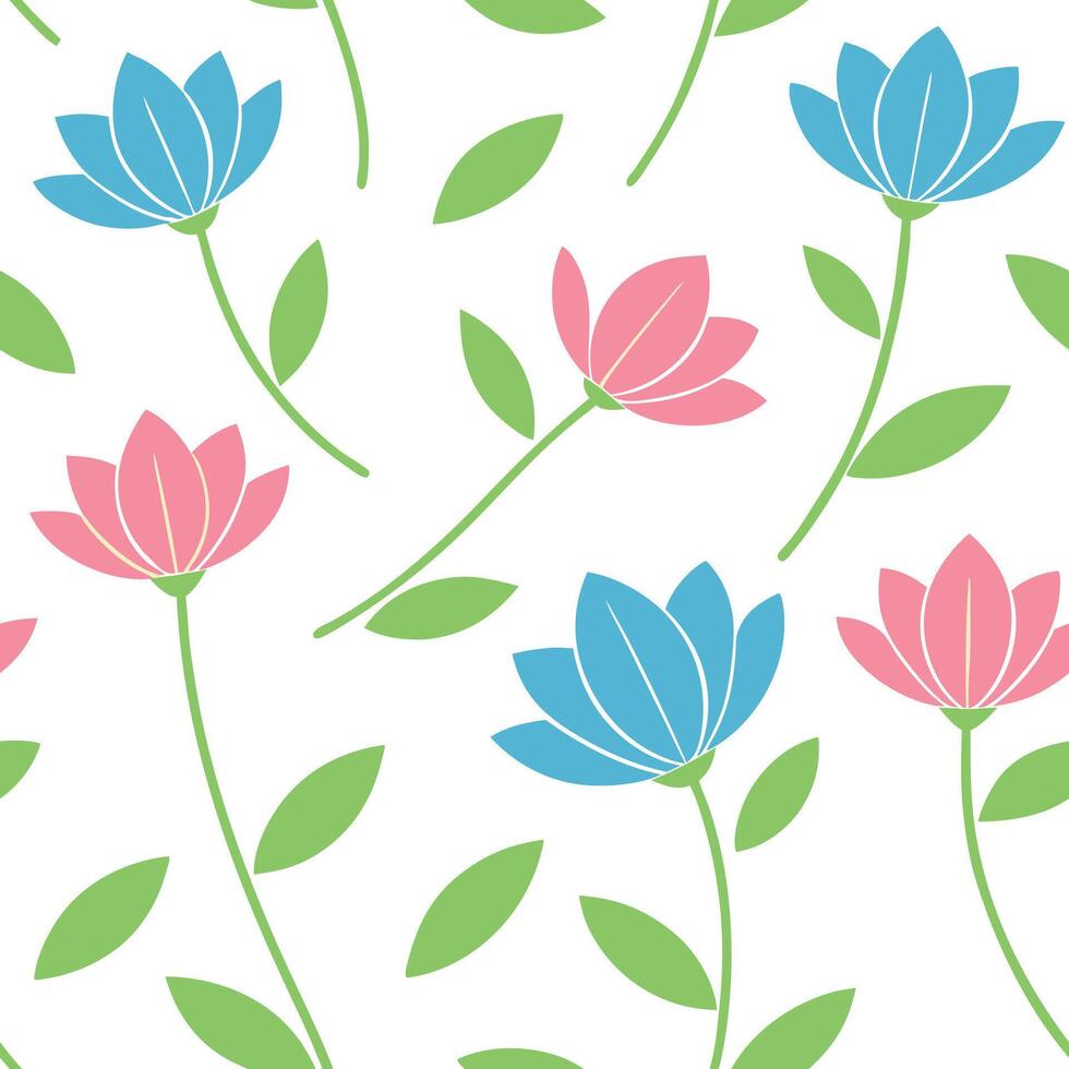 Pastel Pink and Blue Flower Seamless Pattern Background Design vector