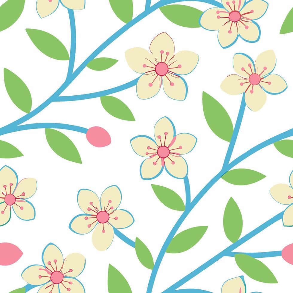 Pastel Floral Branches Spring Blossom Seamless Pattern Design vector