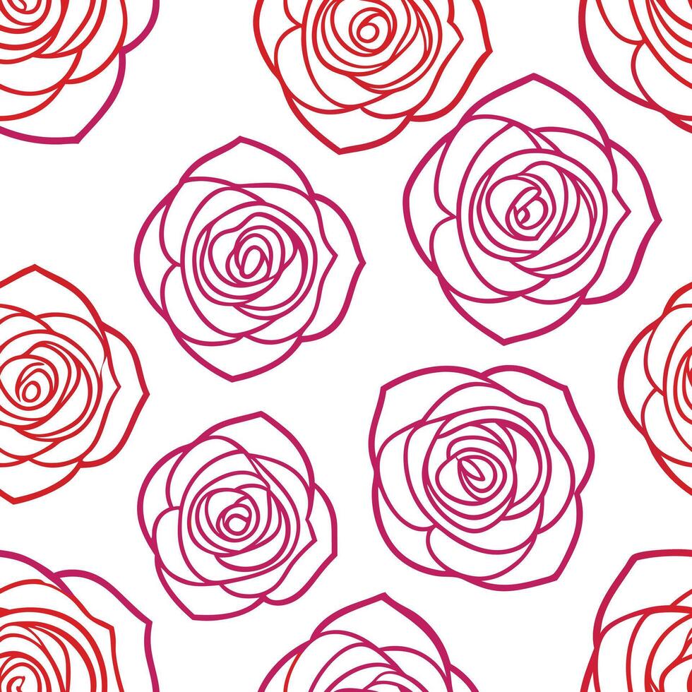 Elegant Red Rose Outline Pattern, Seamless Floral Design vector