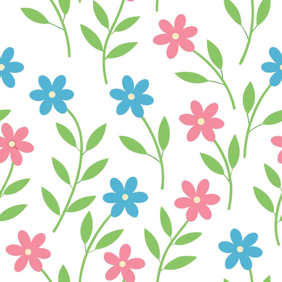 Pastel Pink Blue Flower Seamless Pattern Spring Summer Design vector