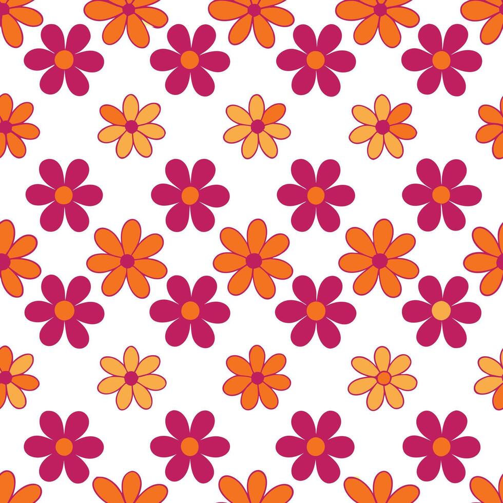 Orange and Pink Daisy Flower Seamless Pattern Design vector