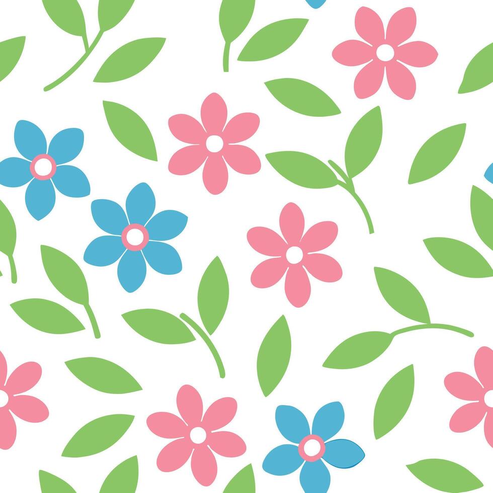 Seamless Pink Blue Flower Pattern Simple Floral Design Background vector