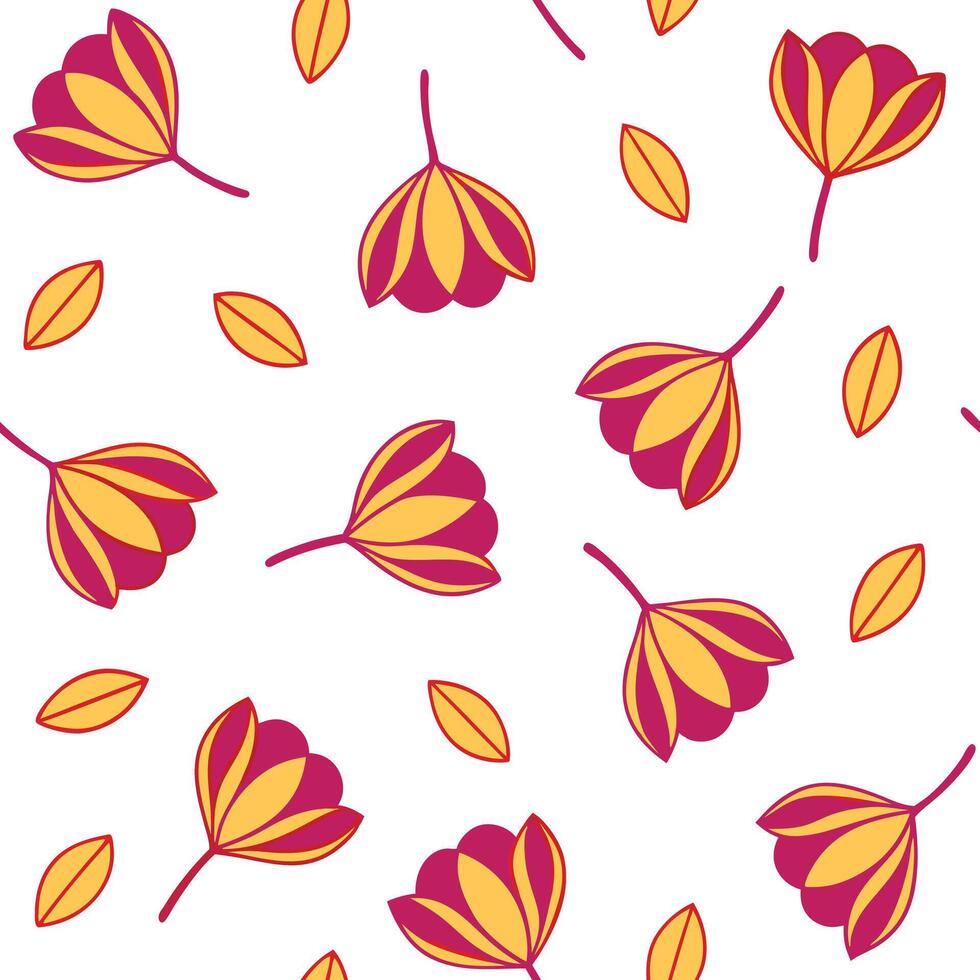 Stylized Floral Pattern Yellow, Pink, Seamless Design vector
