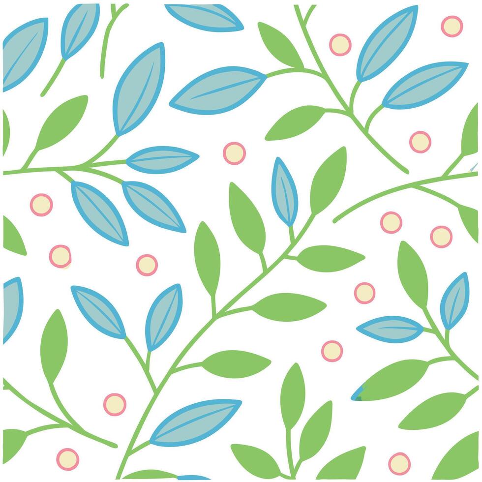 Seamless Pattern Blue and Green Leaves, Floral Design, Nature vector