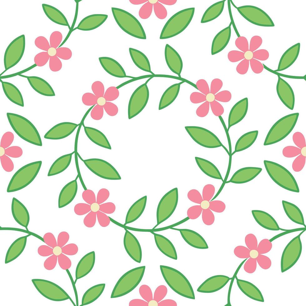 Pink Flowers, Green Leaves, Seamless Pattern, Floral Design, Spring Blossoms, Nature Wallpaper, Bota vector