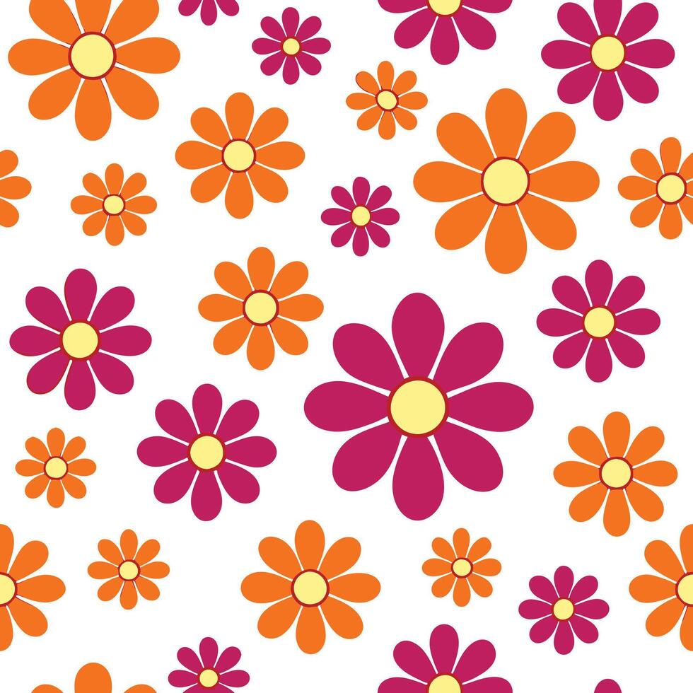 Vibrant Orange and Pink Daisy Flower Seamless Pattern Design vector