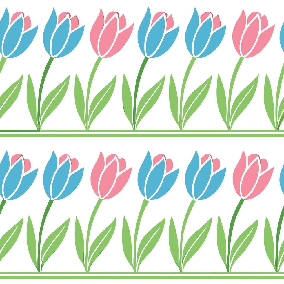Seamless Pink Blue Tulip Floral Pattern Border Design vector