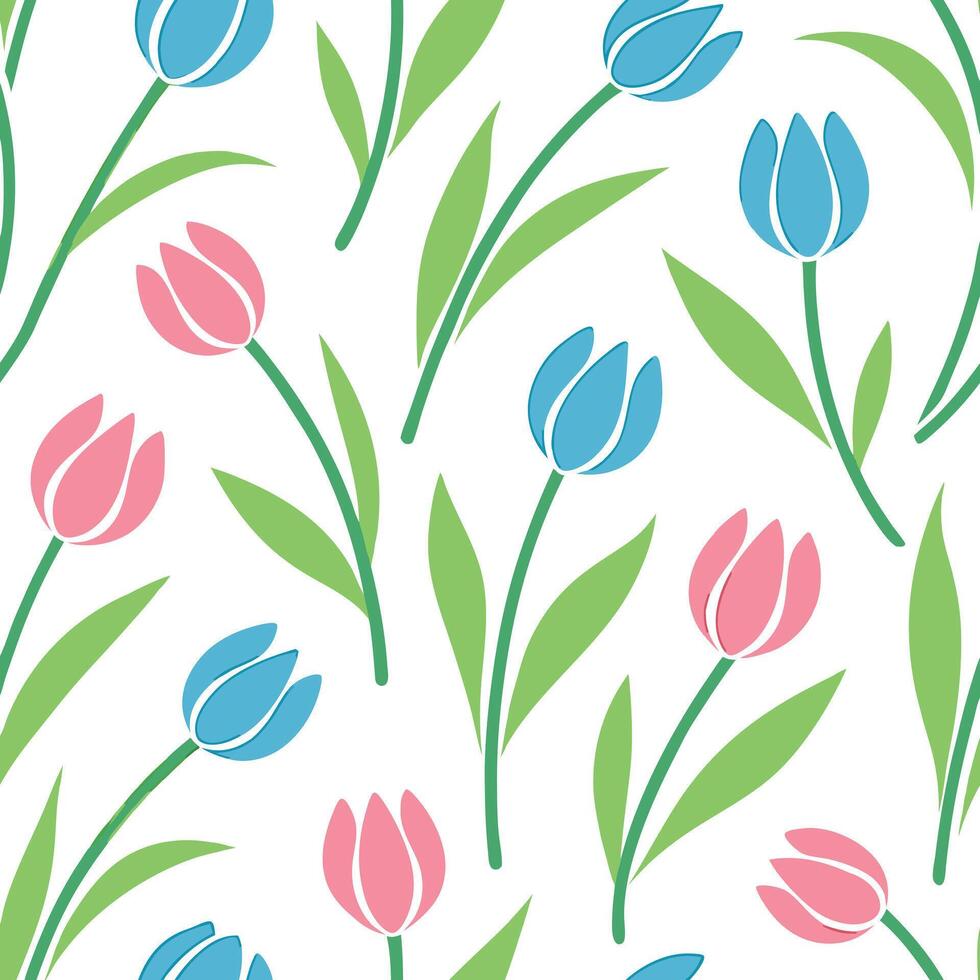 Pastel Pink and Blue Tulip Seamless Spring Floral Pattern vector