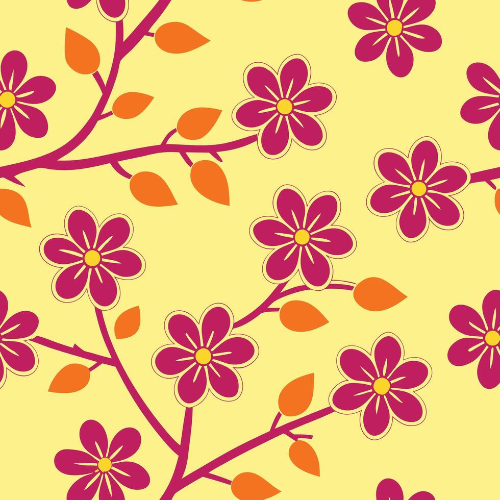 Vibrant Pink Flowers Branching Pattern Seamless Design vector