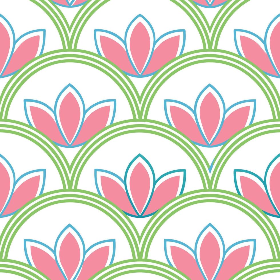 Pink Lotus Flower Pattern Seamless Art Deco Style Design vector