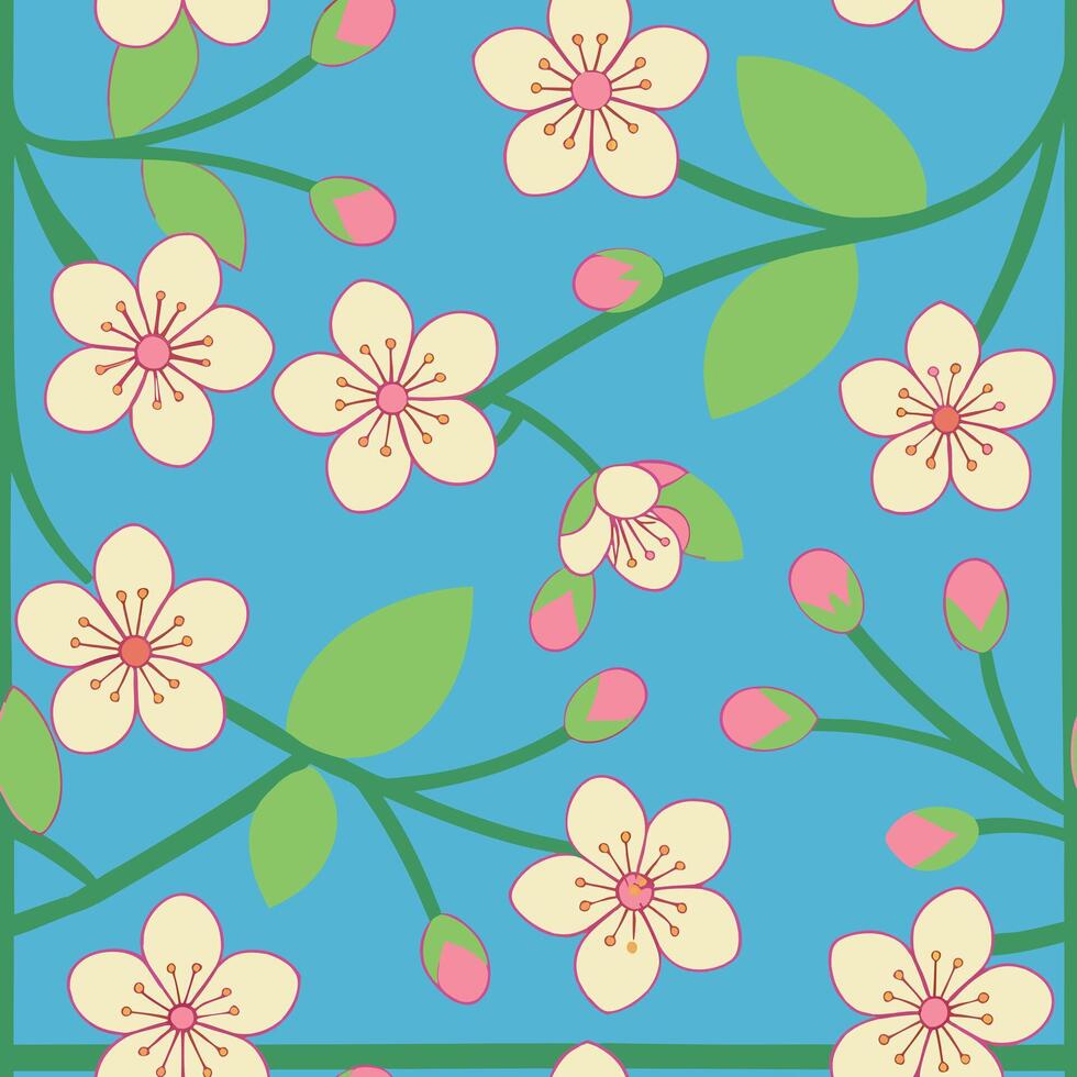 Vibrant Spring Cherry Blossom Floral Pattern Design vector