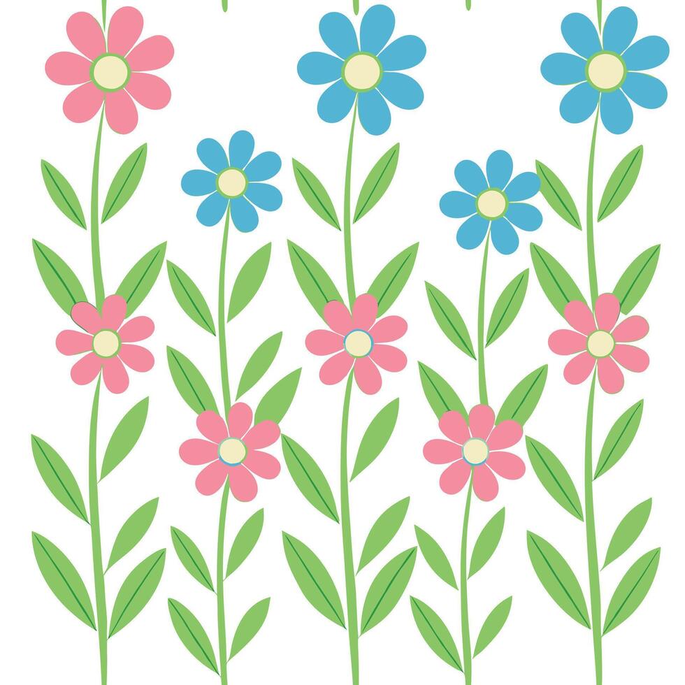 Pretty Pink and Blue Flower Garden Floral Pattern Design vector