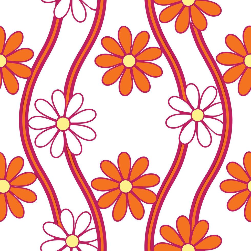 Orange and White Daisy Floral Pattern Seamless Retro Design vector