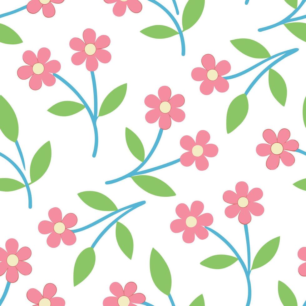 Pink Flower Seamless Pattern Pretty Floral Design, Spring Blossoms vector
