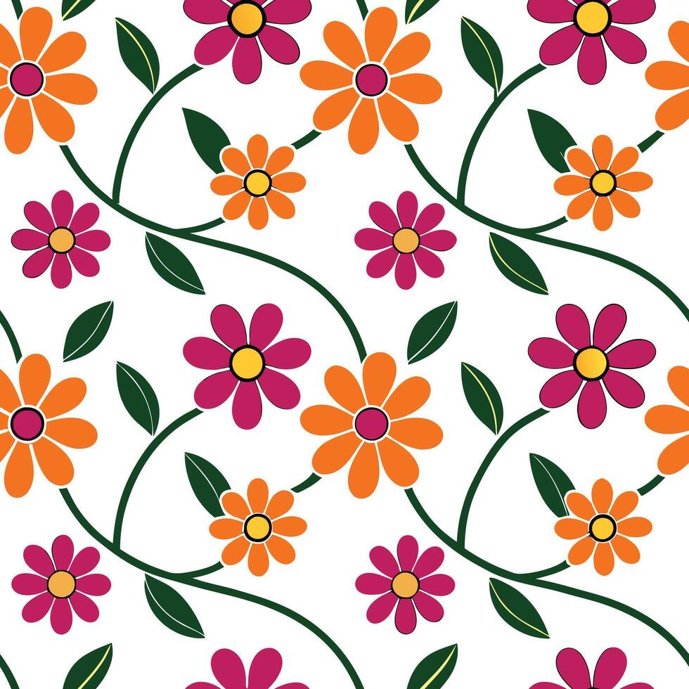 Vibrant Floral Seamless Pattern Pink, Orange, Green Flowers vector