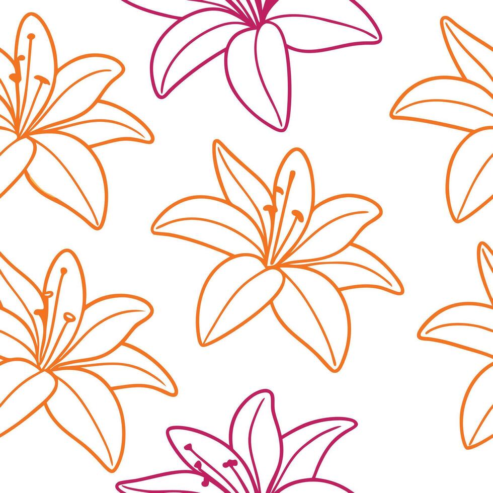 Orange and Pink Lily Flowers Elegant Floral Pattern Design vector