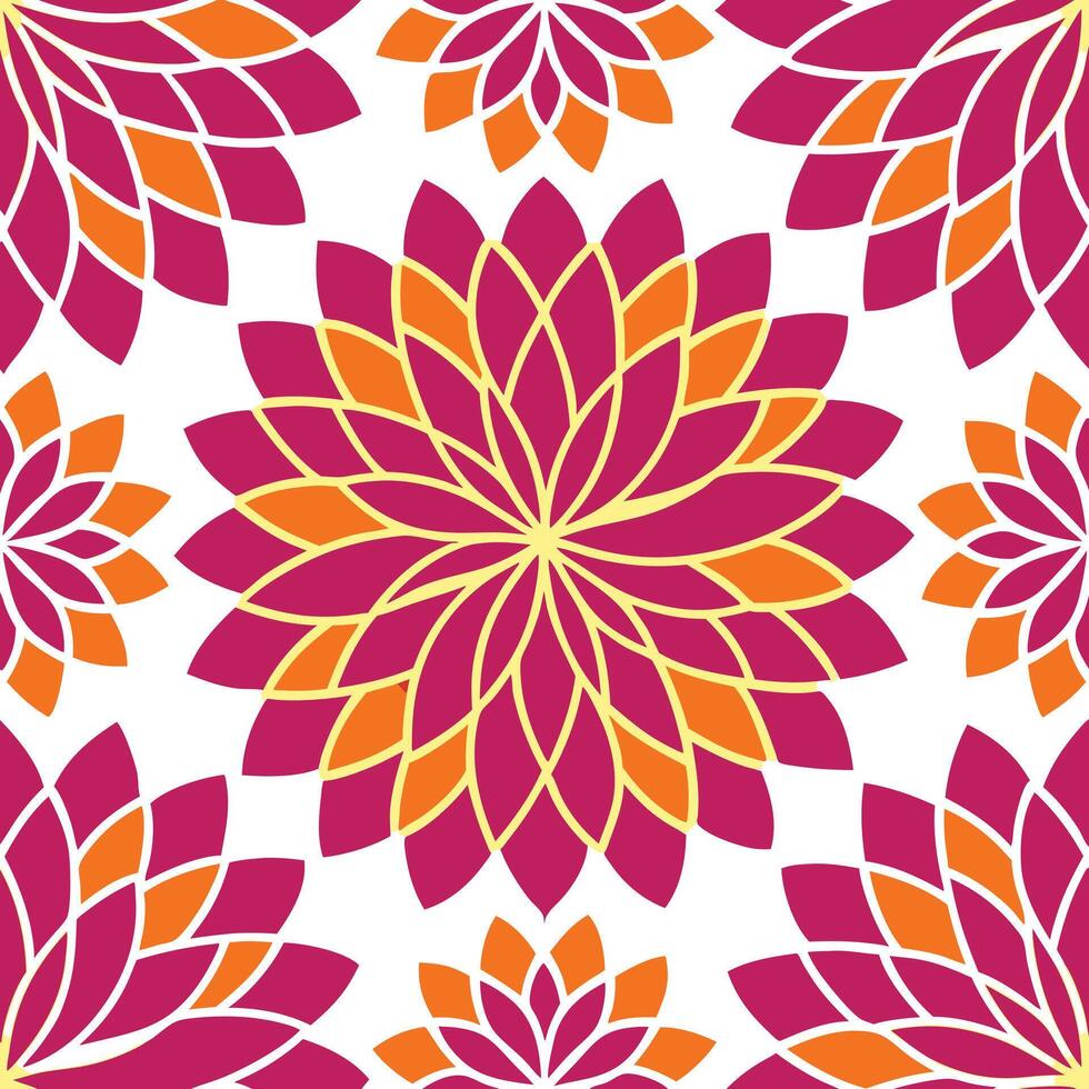 Vibrant Pink Orange Floral Mandala Seamless Pattern Design vector