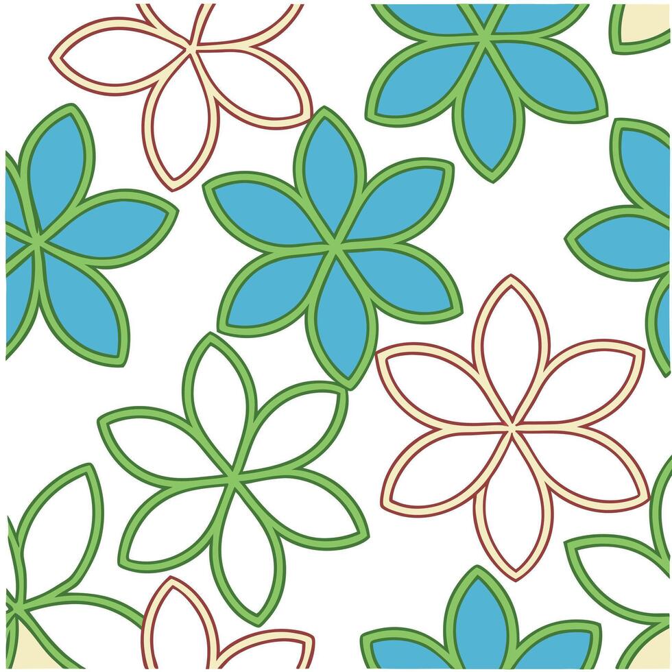 Colorful Floral Pattern Seamless Design with Green, Blue, and Beige Flowers vector