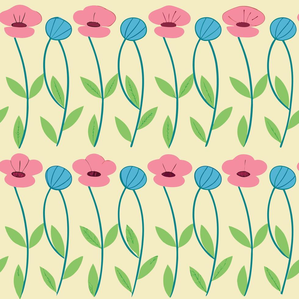 Pastel Pink and Blue Flower Seamless Pattern Design vector