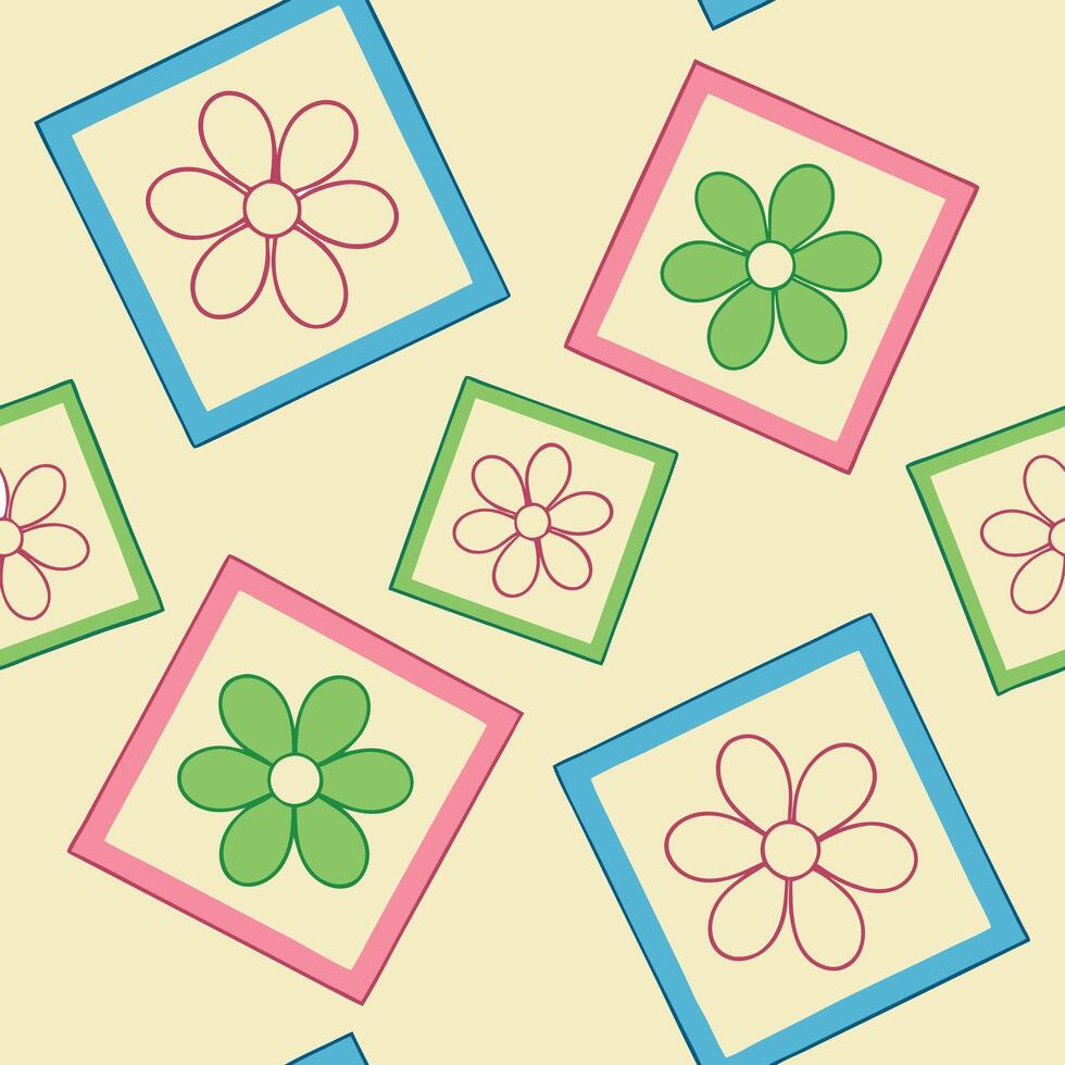 Colorful Floral Pattern Square Frames, Daisy Flowers, Pastel Background vector