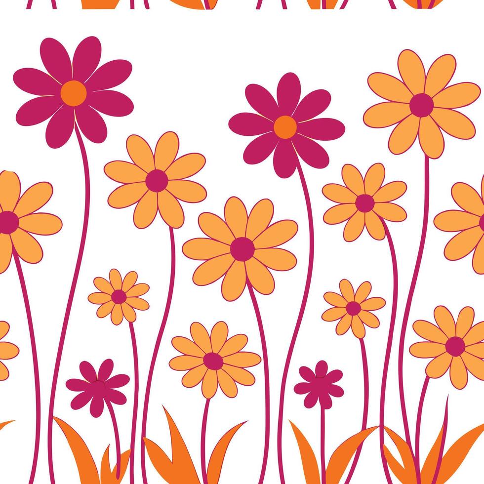Vibrant Orange and Pink Daisy Flower Garden Border Design vector