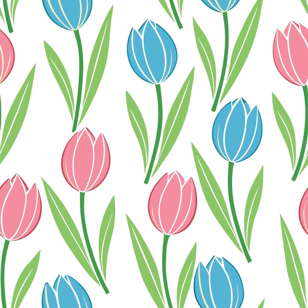 Pastel Pink and Blue Tulip Floral Seamless Pattern Design vector
