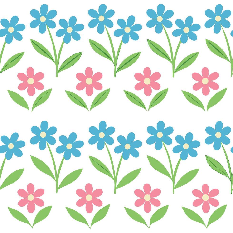 Pretty Blue and Pink Flower Pattern Seamless Design vector