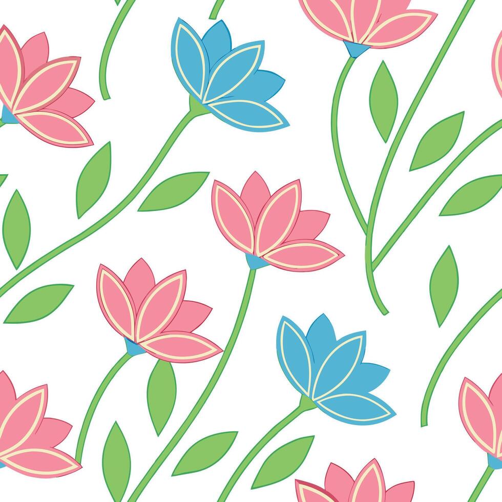 Seamless Pastel Pink Blue Flower Pattern Background Design vector