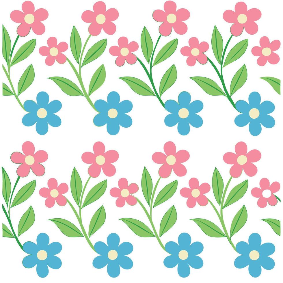 Pretty Pink and Blue Floral Pattern Seamless Flower Design vector