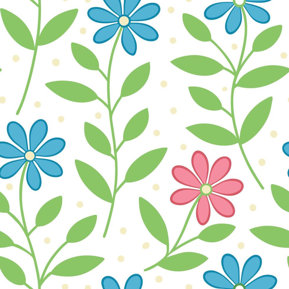Pretty Blue Pink Flower Seamless Pattern Background Design vector