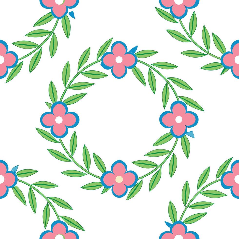 Seamless Pink Flower Wreath Pattern Elegant Floral Design vector