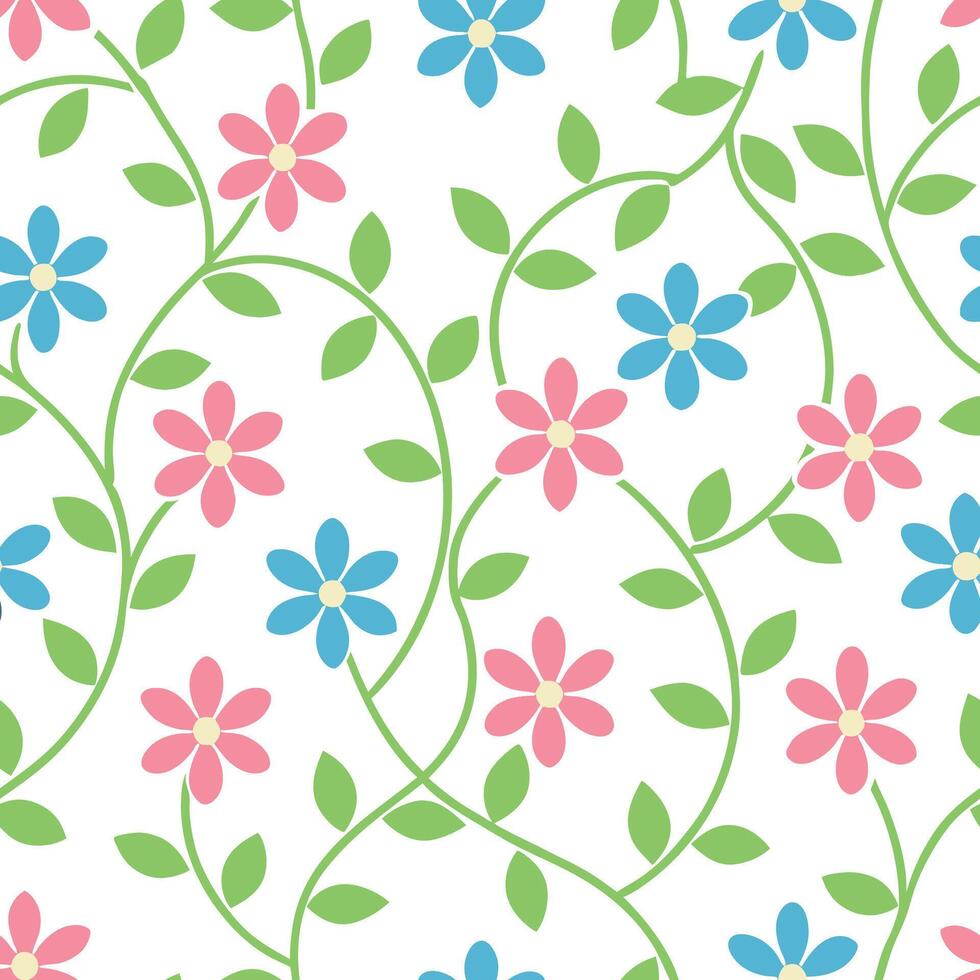 Pastel Pink Blue Flowers Vine Seamless Spring Summer Pattern vector