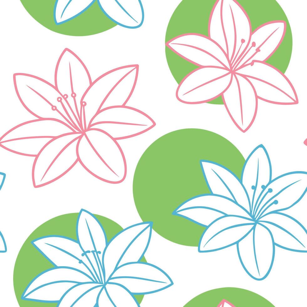 Pastel Lilies Floral Pattern Seamless Design Green Circles vector