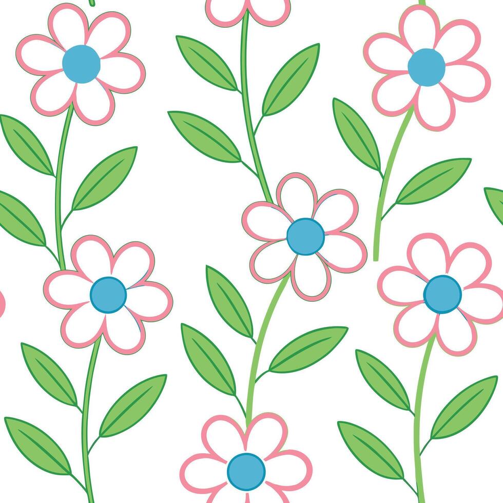Pretty Pink and White Flowers Seamless Pattern Design vector