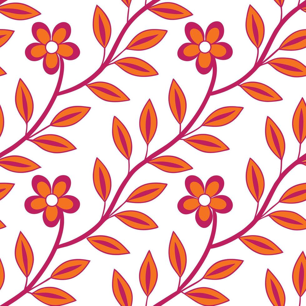 Orange Floral Branch Pattern Seamless White Background Design vector