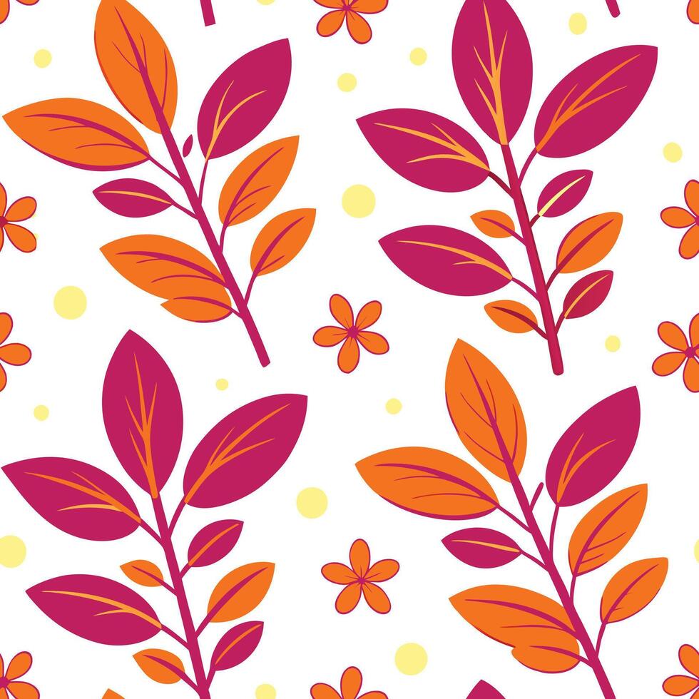 Vibrant Autumn Leaves Seamless Pattern Orange, Pink, Floral Design vector