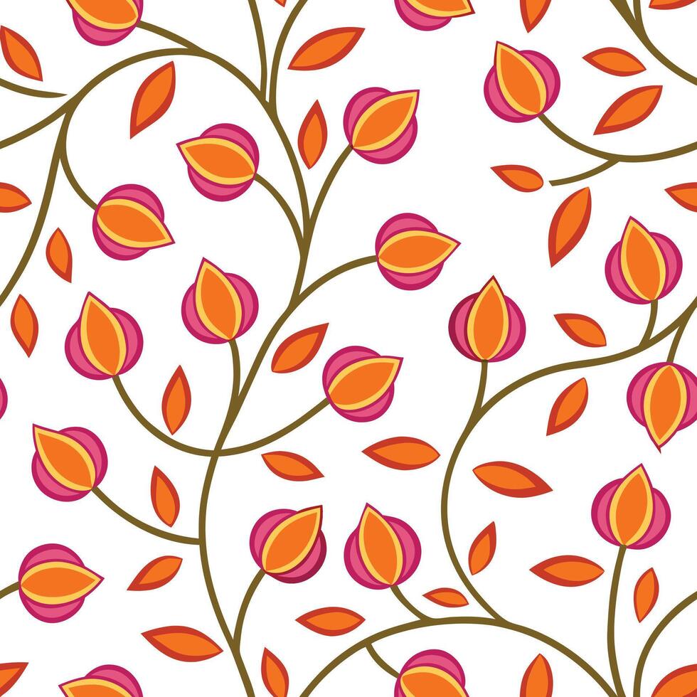 Orange Pink Floral Pattern Seamless White Background Design vector