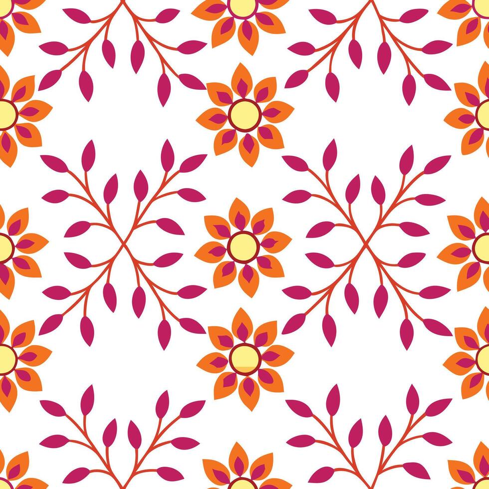 Orange Flower Seamless Pattern Design Bright Floral Textile Print vector