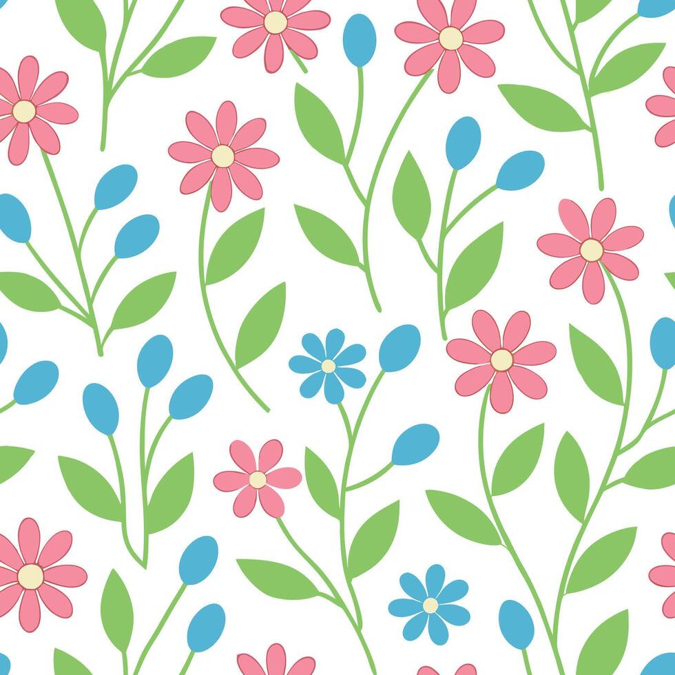 Pastel Pink Blue Flower Seamless Pattern Background Design vector