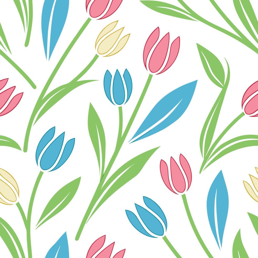 Colorful Spring Tulip Floral Pattern Seamless Design vector