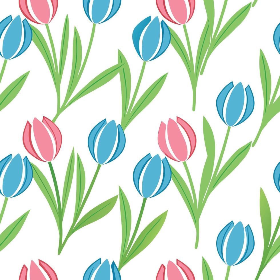 run Floral Spring Design Pink and Blue Tulip Seamless Pate vector