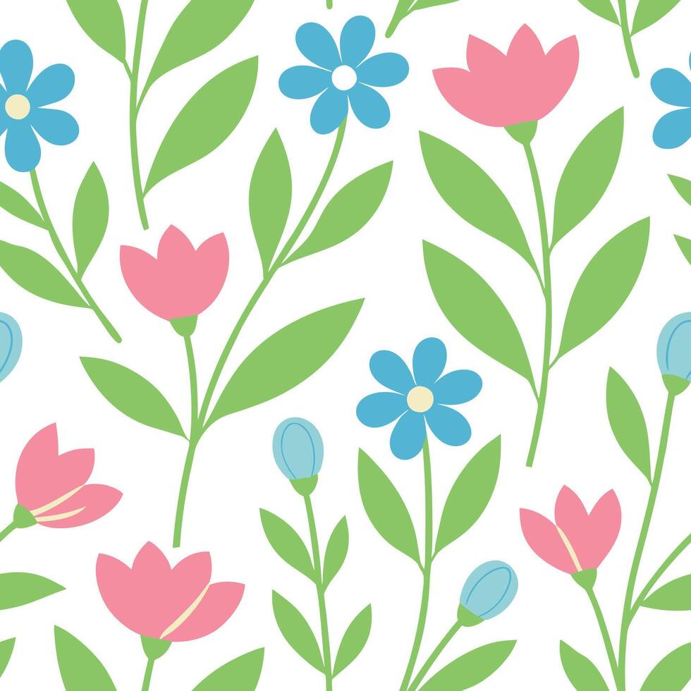 Pastel Flower Seamless Pattern Pink, Blue, Green Botanical Design vector
