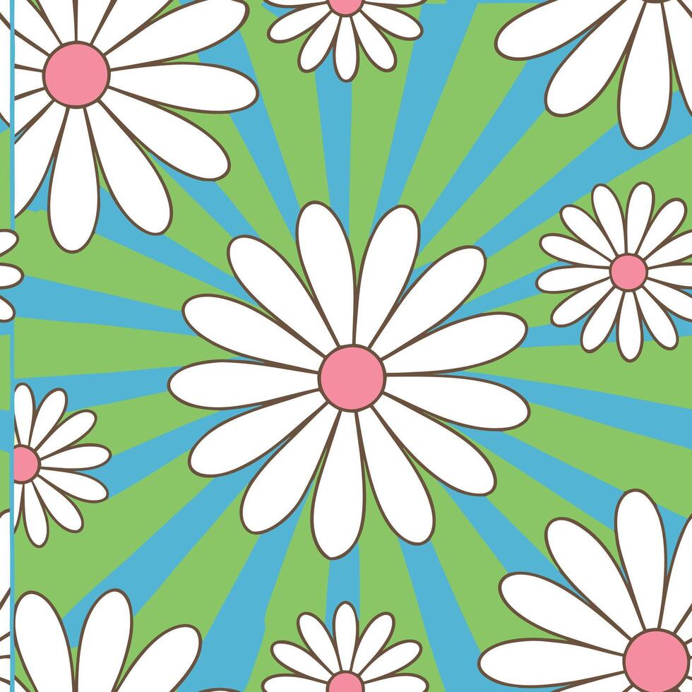 Groovy Retro Daisy Flower Power Green Blue Sunburst Pattern vector
