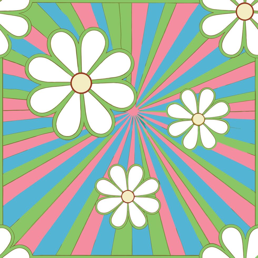 Retro Daisy Flower Power Burst Pattern Design Background vector