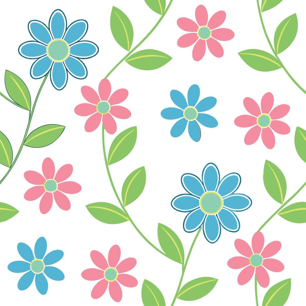 Pretty Pastel Pink Blue Flower Pattern Seamless Design vector