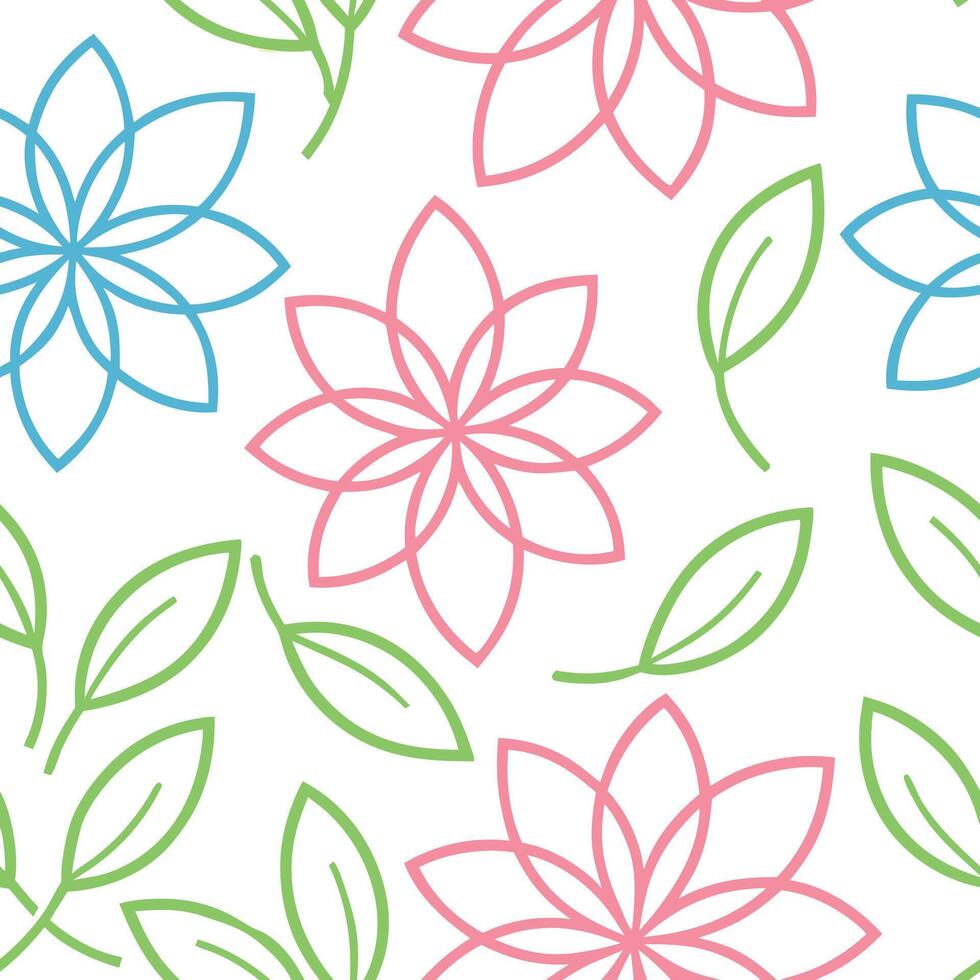 Pastel Flower Line Art Seamless Spring Floral Pattern Design vector
